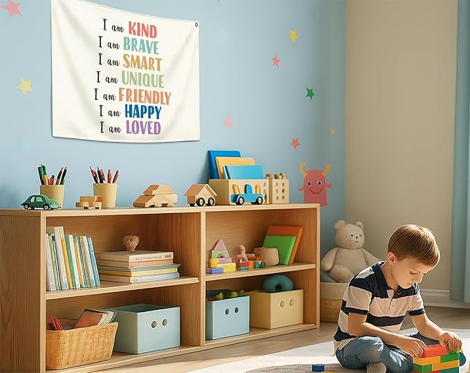 Christian Bible Verse Scripture Rectangular Banner Flag Wall Decor Gift for Baby Boy Girl Kids,Prayer Room Nursery Bedroom Reading Room Decor-I Am Kind-Baby,Shower Birthday Christmas Gift