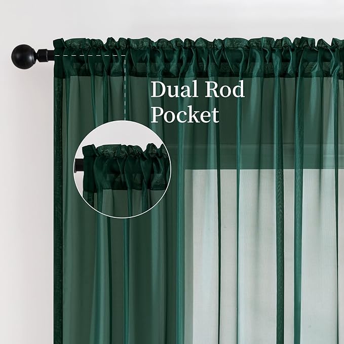 MIULEE 2 Panels Christmas Solid Color Sheer Window Curtains Elegant Window Voile Panels/Drapes/Treatment for Bedroom Living Room (54X84 Inches Hunter Green)