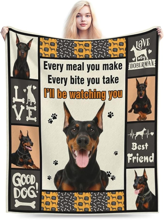 Doberman Blanket Doberman Decor Throw Blanket Super Soft Flannel Lightweight Fluffy Plush Fuzzy Fleece Stuff Blanket Gifts for Dog Lover Girl Woman Adults Man Boys Kids Baby for Bed Sofa 60"X80"