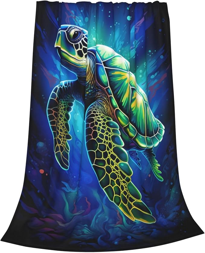 Sea Turtle Blue Blanket Turtles Shell Waves Flannel Throw Blankets for Home Decor Couch Bed Sofa Soft Fuzzy Lightweight Gifts for Kids Adults 80x60 Inches