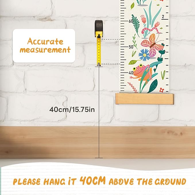 Personalized Name Growth Chart Wall Decor for Kids – Canvas Removable Height Chart Measuring Ruler 59" x 7.9" (Flower Birds)