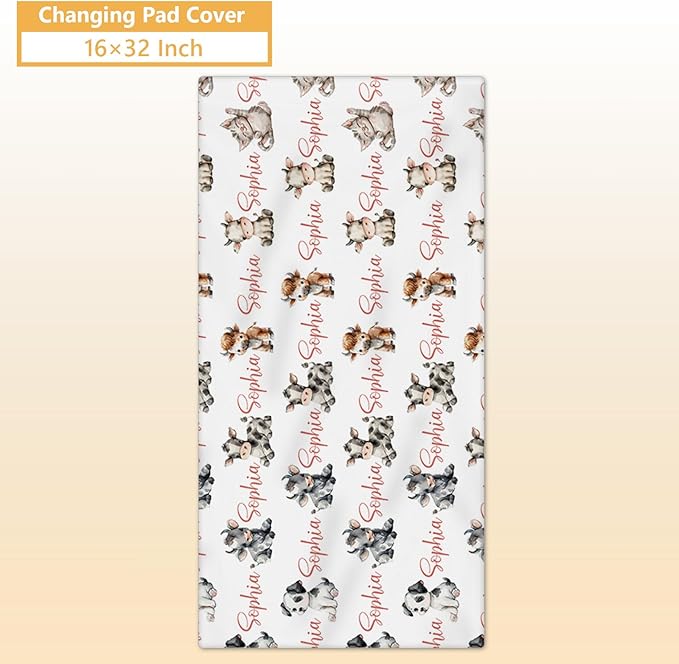 Custom Baby Crib Bedding Set, 5 Pcs Personalized Name Baby Crib Sets for Infant Toddler, Farm Animals Nursery Bedding Set for Boy Girl, Double Layer Flannel Baby Bedding Sets Customized Gifts