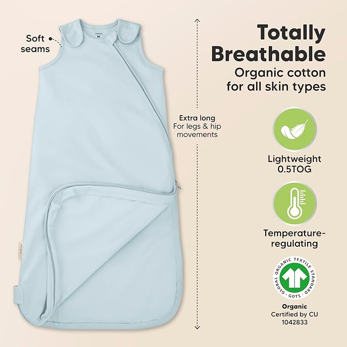 2-Pack Organic Baby Sleep Sacks, 100% Cotton - Soft & Breathable 0.5TOG Baby Wearable Blanket, Toddler Sleeping Sack 6-18 months, Easy to Wear Transitional Swaddles for Newborns, Infants (Glacier, M)