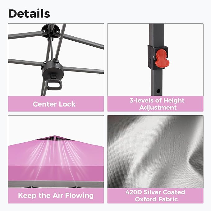GDY 12x12FT Pop Up Canopy Tent with One Push Setup, Easy to Install with 4-Sidewalls for Events, Parties, Camping, Outdoor Gazebo with 4-Sandbags, Pink.