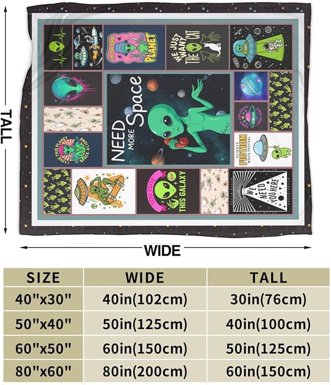 Green Alien Fleece Blanket Funny Universe Throw Blankets for Girls Boys Super Soft Warm Flannel Cool Throws Gifts for Men Women Cozy Fuzzy Plush Stuffed Couch Bed Bedding Decor 60"x50"