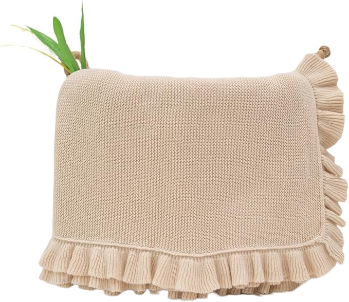 Cotton Baby Blanket with Ruffle Edge Soft Breathable Newborn Blanket for Boys & Girls, Lightweight Knit Throw for Crib, Stroller & Nursery Multiple Colors Available Cream 30x40