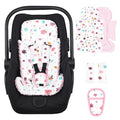 Infant Car Seat Insert with 3 Strap Covers, 3 in 1 Reversible Floral Baby Car Seat Head Support for Newborn, Baby Girl Newborn Essentials for Preemie to Infant, Stroller, Swing, Bouncer (Pink)