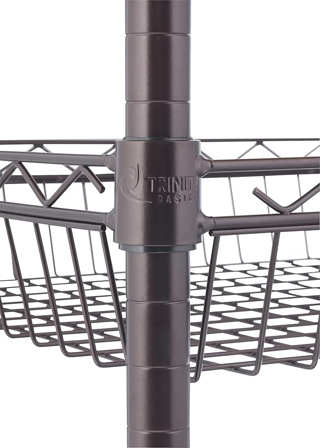 3 Tier Rolling Cart Kitchen Organizer with Bamboo Top, Metal Wire Storage Basket and Shelf for Household and Pantry Organization, Dark Bronze, 24” W x 18” D x 35” H