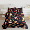 jejeloiu Merry Christmas Comforter Set Twin Size Cute Snowman Bedding Set for Kids Boys Girls Gingerbread Man Duvet Quilt Dark Blue Bedroom Decor