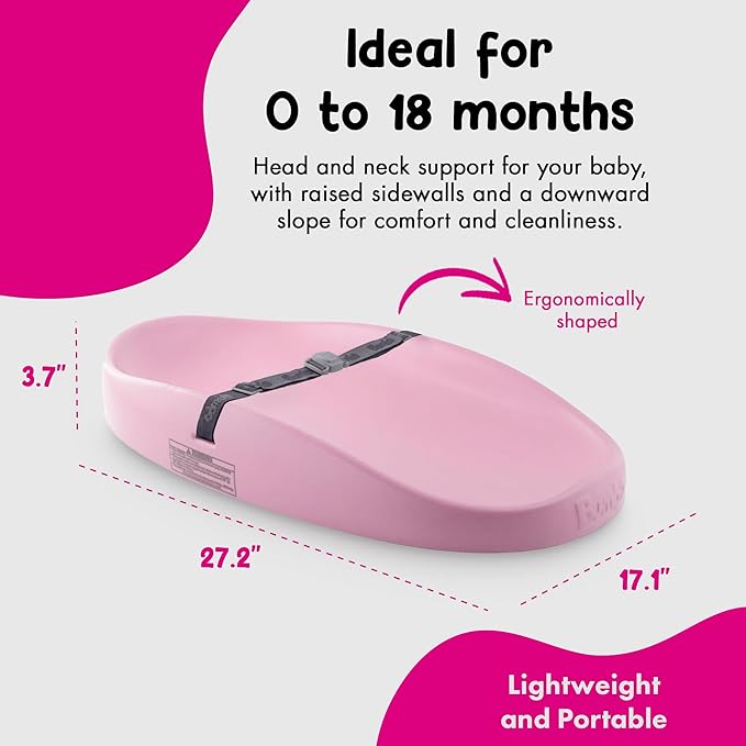 Bumbo Baby Changing Pads for Dresser or Table Top, Portable & Wipeable Non Slip Soft Contoured Diaper Change Station with Harness, Cradle Pink
