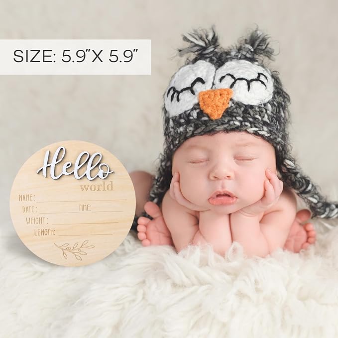 Gender Reveal Sign for Baby Birth: 3Pcs It's A Boy Girl & Hello World Announcement Sign for Hospital - Wooden Newborn Welcome Board for New Boys and Girls