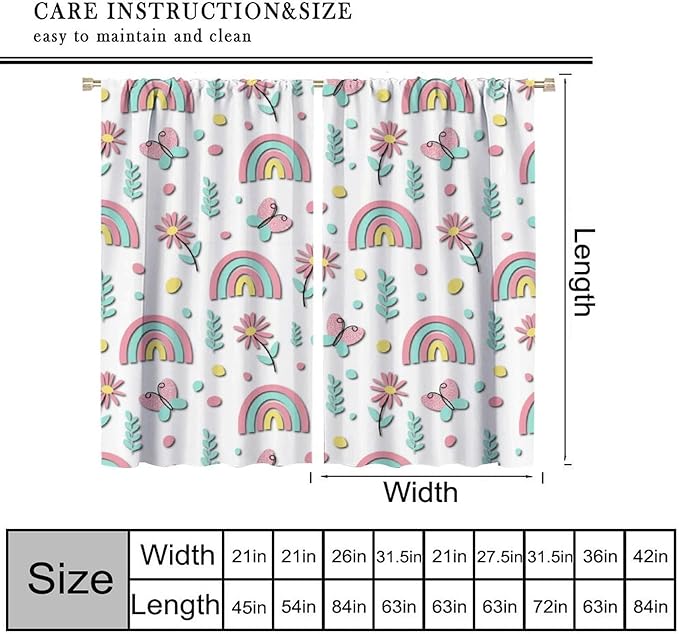 Kids Rainbow Curtains Boho Cartoon Colorful Stars Love Heart Lovely Abstract Art Pattern Print Window Drapes for Girl Bedroom Living Room Kitchen Decor,2 Panel Set,84Wx84H Inch Blackout