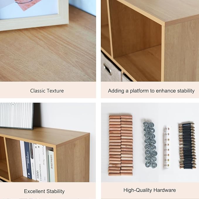 Wooden 6 Cube Storage Organizer with Closed Back Panel,Oak Cube Shelf Heavy Duty Cubby Storage Organizer with Compartments for Living,Display Shelf,Bookshelf
