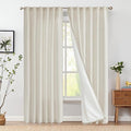 jinchan Linen Blend Curtains for Living Room 84 Inches Length 2 Panels Natural Window Treatment for Sliding Glass Doors, Farmhouse 50 Inches Wide Drapes Rod Pocket Back Tab (50W x 84L, Ecru)