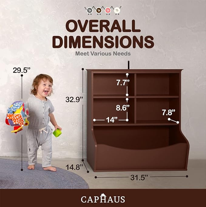 CAPHAUS Kids' Toy Storage Organizer, Open Storage Cubby, Multifunctional Book and Toy Storage Cabinet, Book and Toy Storage Shelf for Nursery, Playroom, Closet, Home Organization Toy Bookcase
