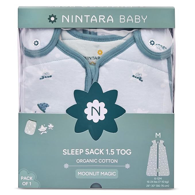 1.5 TOG Sleep Sack - Premium Organic Cotton, Soft, Breathable, Wearable Blanket for Newborns, Infants & Toddlers (6-12 Months), Unisex Baby Sleeping Bag, Gifts for Babies