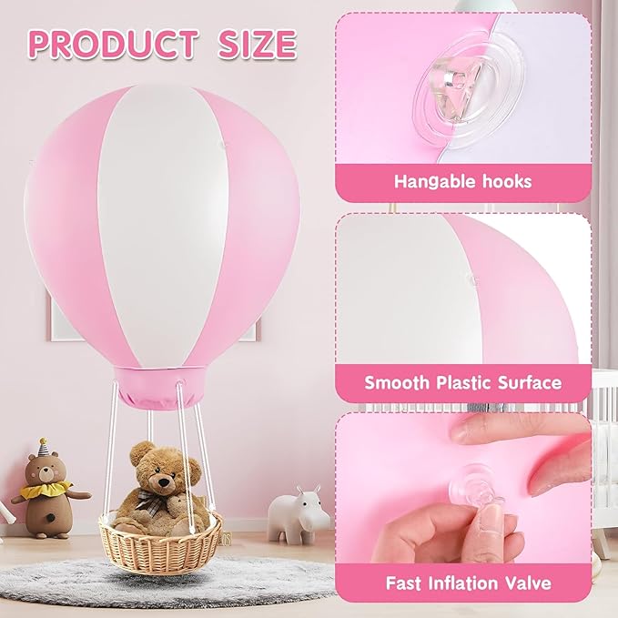 3FT Hot Air Balloon Decorations with Air Pump, Hanging Balloon for Girls Boys Baby, for Birthday Wedding Exhibitions, Pink