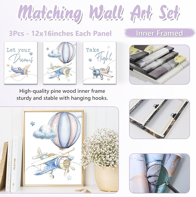 Personalized Baby Crib Bedding Set, 5 Pcs Custom Name Nursery Bedding Set for Girls Boys, Blue Plane Baby Crib Set for Toddlers Infants, Double Layer Bedding Crib Sets Customized Gifts
