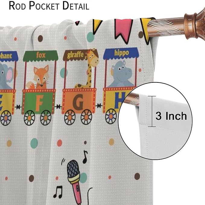 Alphabet Train Kids Curtain Animals Alphabet Children Teens Early Learning Printed Rod Pocket Window Treatments for Classroom Bedroom Nursery Playroom Decor 42" W X 45" L