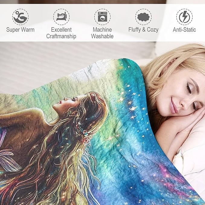 Mermaid Blanket Navy Mermaids Gifts for Girls Boys Woman Kids Ocean Mermaid Lover Coastal Throw Blankets Soft Blanket Warm Fleece Flannel Plush Blankets for Bed Sofa Couch 50"x60"