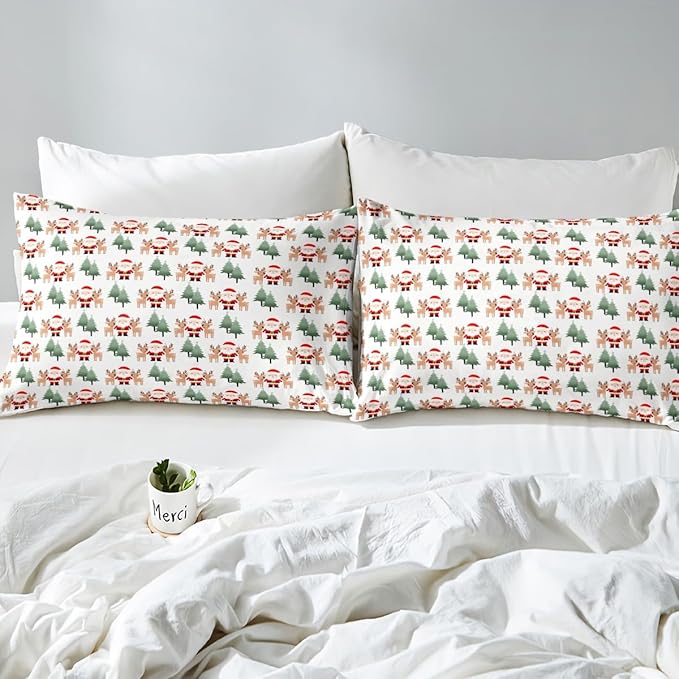 Feelyou Christmas Duvet Cover Cartoon Santa Claus Bedding Set for Kids Boys Girls Teens Room Decor Cute Deer Christmas Tree Comforter Cover Set Xmas Theme Bedspread Cover 3Pcs Zipper Full Size