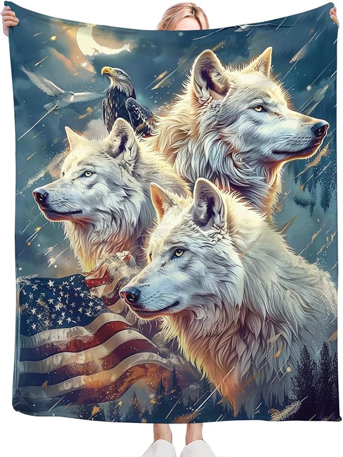 Tijuboni American Wolf Throw Blanket Wolf Gifts for Girls Boys Women Men Kids Adults Soft Flannel Fleece Blanket for Couch Sofa Bed Home Decor 50"x60"