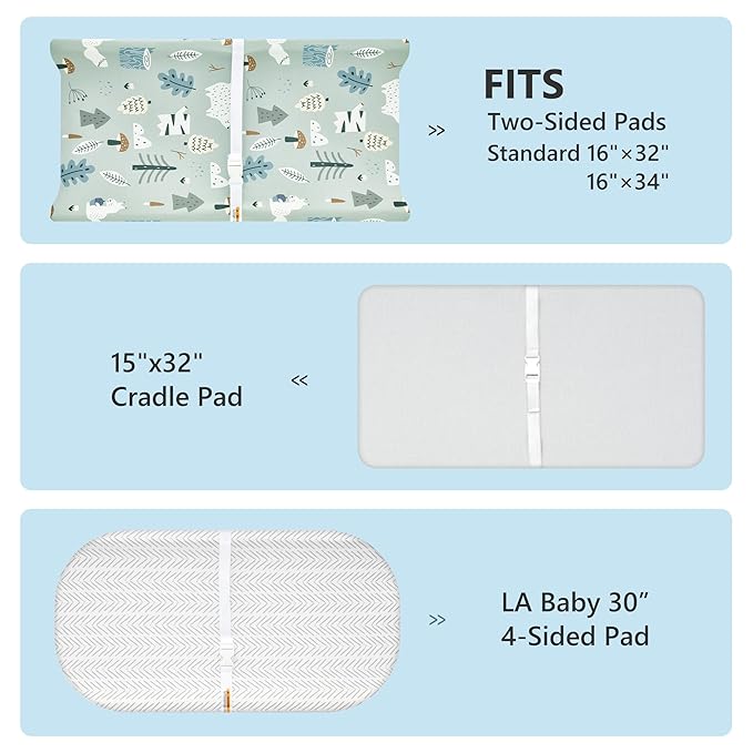 TILLYOU Changing Pad Cover Set in Soft Jersey Material - Fits 32"/34''x16 Contoured Pad for Babies, Jungle Walk and White Stripes