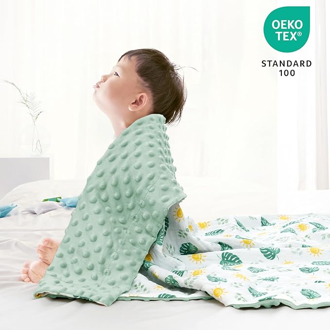 david's kids Muslin Minky Baby Blanket for Boys Girls with Muslin Cotton Front and Dotted Fleece Backing, Breathable and Soft Lightweight Receiving Blanket for Newborns, 30x40 Inches, Leaf