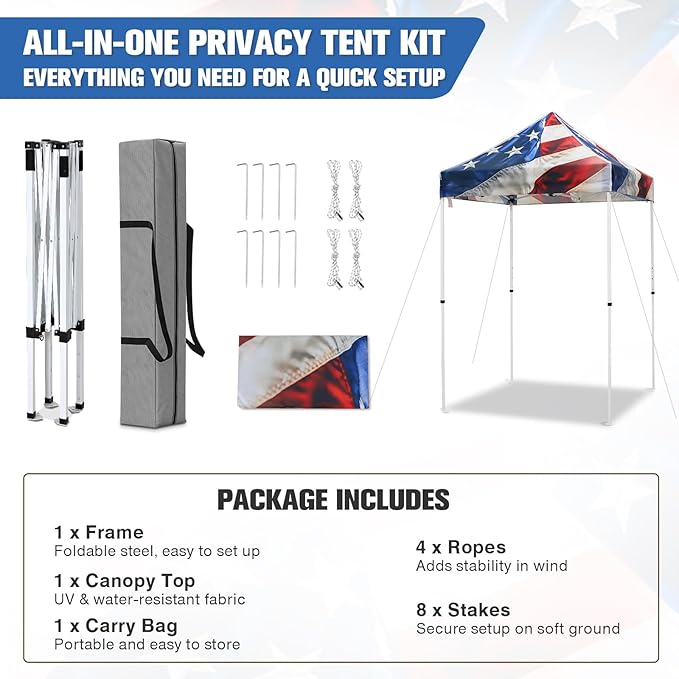 EAGLE PEAK 5x5 Pop Up Canopy Tent Instant Outdoor Canopy Easy Set-up Straight Leg Folding Shelter, Stars and Stripes