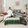 Bear Silhouette Kids Comforter Set Queen Size,Leaves Wooden Plank Bedding,Girls Boys Adults Bedroom/Xmas Cabin Decor,Geometric Grids Retro Down Comforter,Rustic Farmhouse Duvet Insert,2 Pillowcases