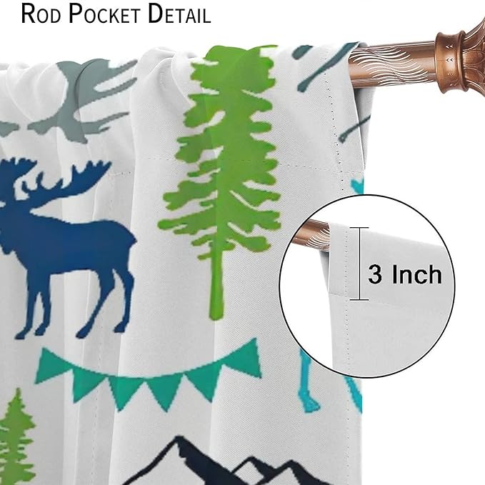 Forest Woodland Curtains, Wild Nature Bear Moose Deer Pine Trees Mountain Cabin Lodge Blackout Rod Pocket Windows Door Curtain for Bedroom Living Room Home Decor 72x63in