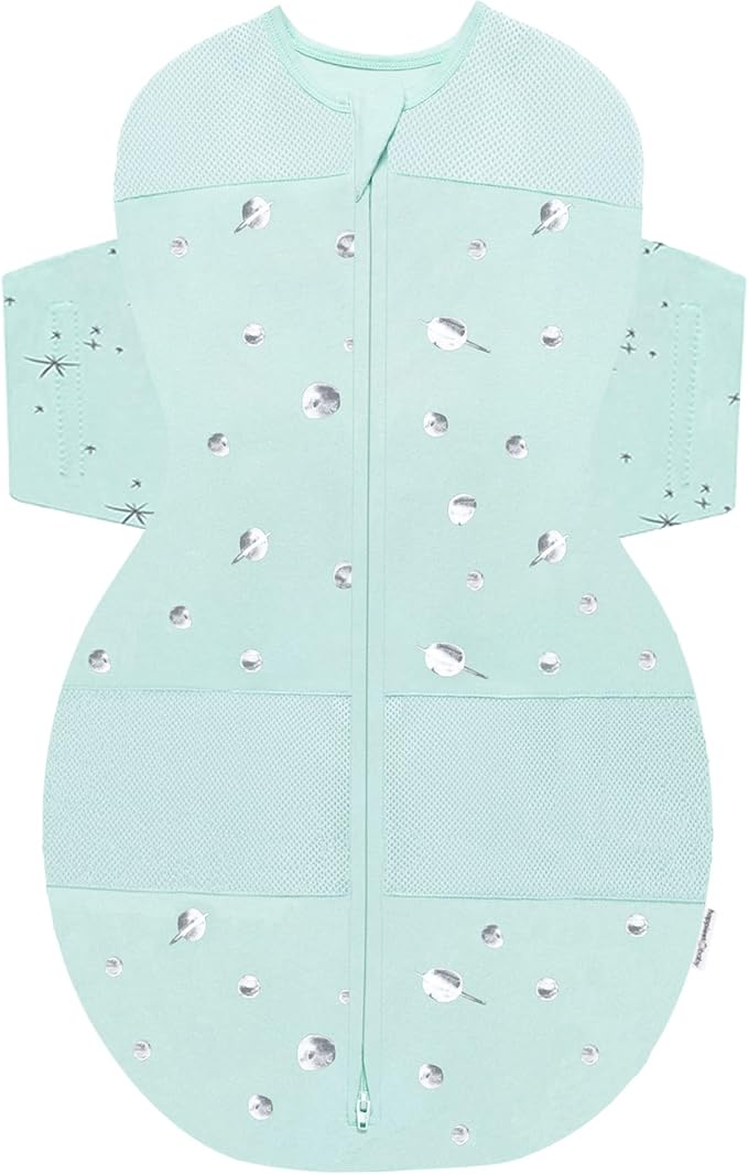Happiest Baby SNOO Sleep Sack - 100% Organic Cotton Baby Swaddle Blanket - Doctor Designed Promotes Healthy Hip Development (Teal Planets, Small)