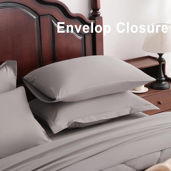 NTBAY Queen Comforter Set with Sheets, 7 Pieces Soft and Breathable Queen Bedding Set, Bed in a Bag, Down Alternative Comforter Set Solid Color All Season, Queen Bedding Set, Smoke Grey