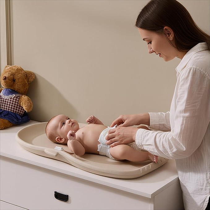 Luxury Little Portable EVA Baby Changing Pad Waterproof Changing Pad for Diaper Changes,Dressing,Baby Massage & Moisturizer Application,Soft & Non-Slip,Adjustable Safety Belt,Penguin Design,Beige