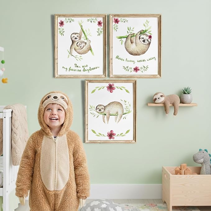 Sloth Wall Decor (Set of 3) Art Print - 8x10 (Unframed) | Bring a Touch of Serenity and Playfulness to Your Home Decor | Room Decor | Home Décor | Living Room Wall Decor | Office Wall Decor