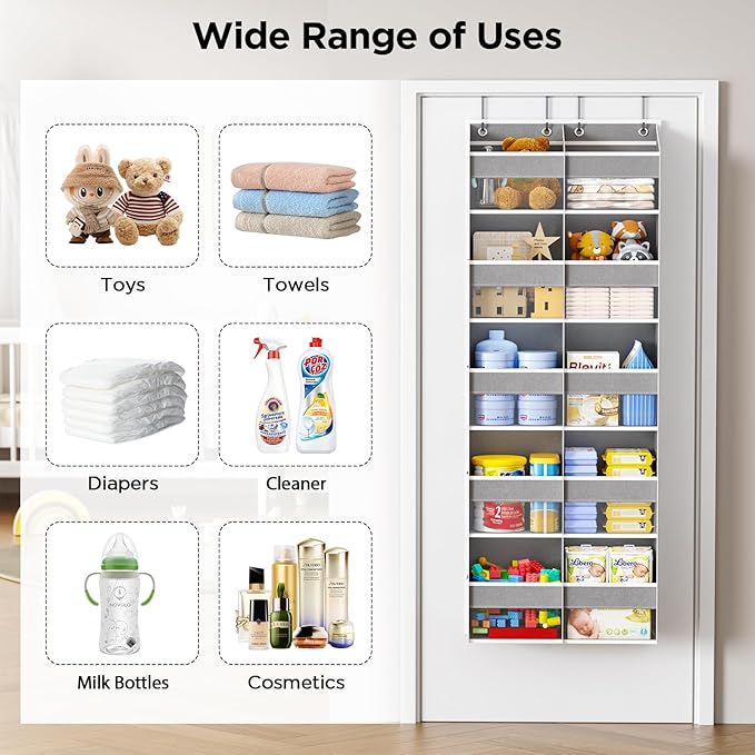 PureSpace 5-Tier Over The Door Organizer with 10 Side Mesh Pockets & Clear Windows, 80 lb Weight Capacity Hanging Storage for Bathroom, Bedroom, Nursery, Kitchen, Organizer Toys, Shoes, Diapers