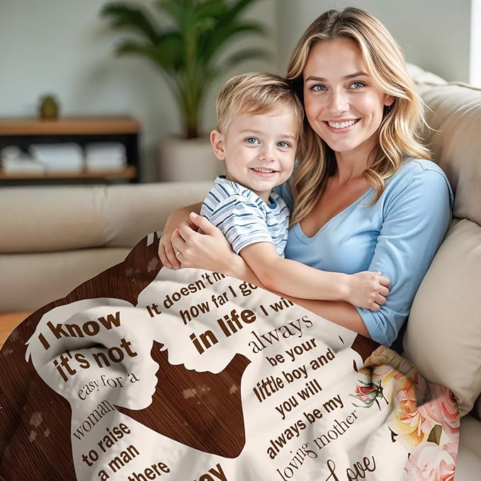 Gifts for Mom from Son, I Love You Mom Blanket, Mother Gifts for Christmas Thanksgiving, Soft Flannel Blanket for Mother for Birthday Mothers Day 50" x 60"