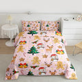 Feelyou Merry Christmas Bedding Set Soft for Boys Girls, Gingerbread Man Comforter Set Twin Size Cute Deer Duvet Quilt Microfiber Christmas Tree 2 Pcs with 1 Pillow Cases