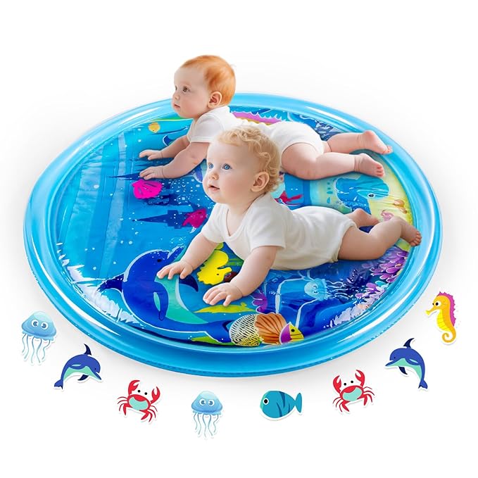 40''*40'' Tummy Time Water Mat for Babies, Extra Large Baby Water Mat for Sensory Development, Inflatable Water Play Mat Toys for Babies Toddlers 3 6 9 12 Months
