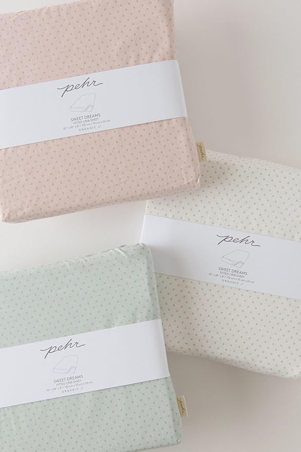 Pehr Crib Sheet, Pin Dot Peony | Breathable Brushed Organic Cotton for Soft Sleep | Snug Fit | Reusable Fabric Bag Packaging | Standard Crib Mattresses up to 52”L x 28”W x 8”H