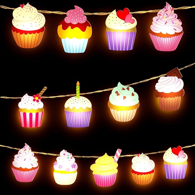 VIHOSE Cupcake String Lights Cupcake Gifts Fairy String Lights for Christmas Wedding Birthday Party Decor 20 LED 10 ft Banners Battery Operated for Nursery Bedroom Decor