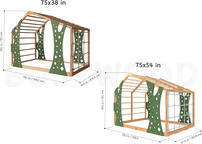 BUSY WOOD Climbing Bed for Toddler Monkey - Montessori Floor Bed Frame Jungle Gym - Twin, Full Bedframe