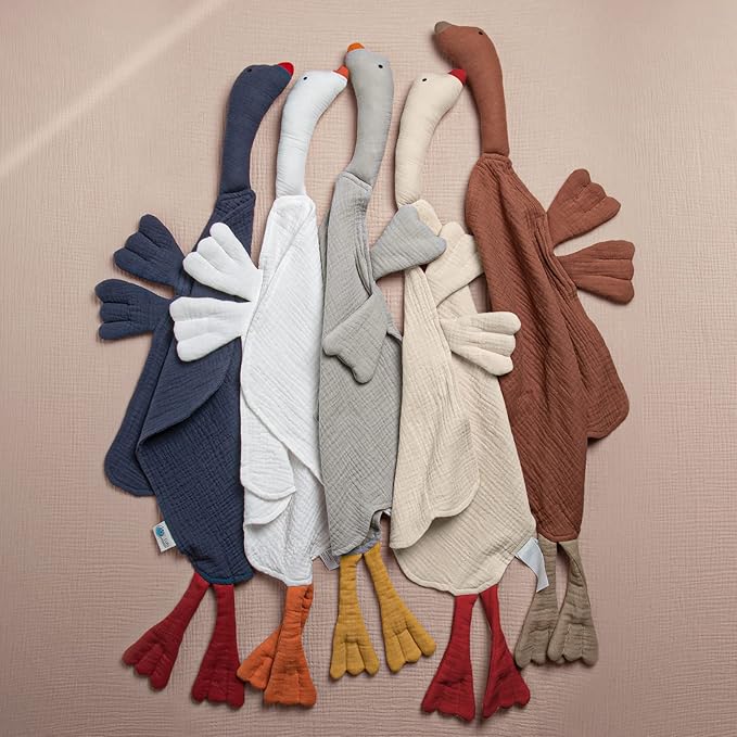 lulumoon Goose Security Blanket: Muslin Lovey for Babies Travel & Daycare - Skin-Friendly Snuggle Toy for Self-Soothe