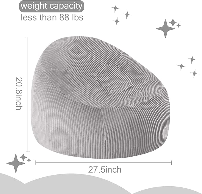 COMAX Bean Bag Chairs for Kids, Toddler BeanBag Sofa with Filler Bean Couch Stuffed for Boys and Girls, Lazy Floor Chair for Playroom, Nursery Room, Light Grey