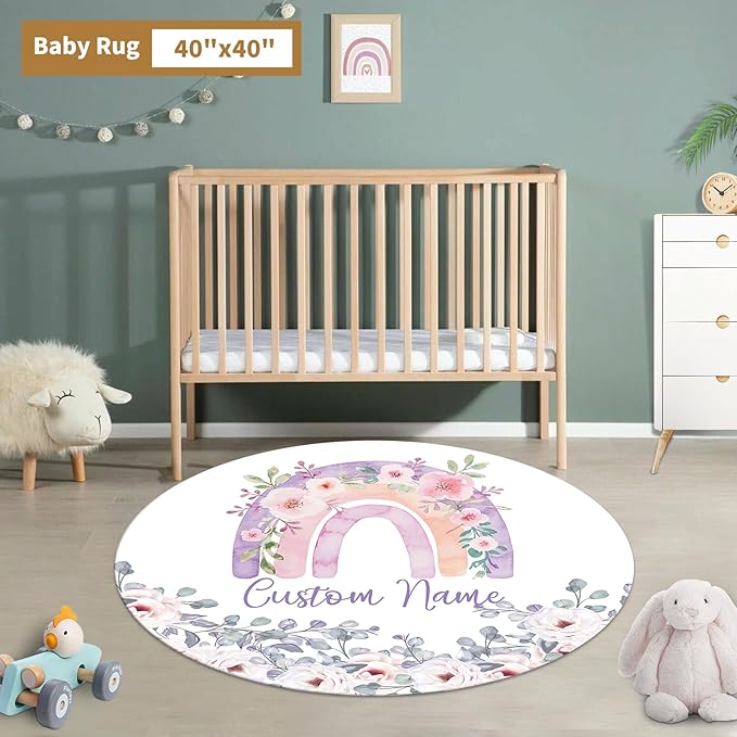 Custom Baby Crib Bedding Set, 3 Pcs Personalized Nursery Bedding Set with Name, Soft Baby Bedding Crib Sets with Blanket - Toddler Crib Sets for Girls Boys, Infant Newborn Gifts, Purple Rainbow