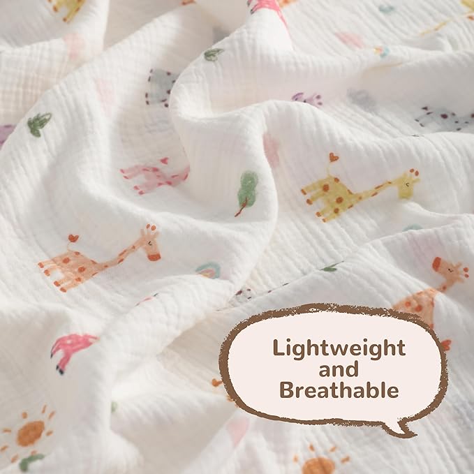 NTBAY 4 Layer Muslin Cotton Toddler Blanket, 30x40 Soft and Breathable Receiving for Newborns and Infants, Perfect for Crib, Stroller, Travel, Lightweight Nursery Blanket, Cartoon Giraffe