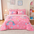 Wajade Pink Unicorn Comforter Set for Girls 7 Piece Cute Cartoon Bedding Set for Kids Queen Size as Birthday Gift with Comforter, Sheet Set, Pillowcase and Sham