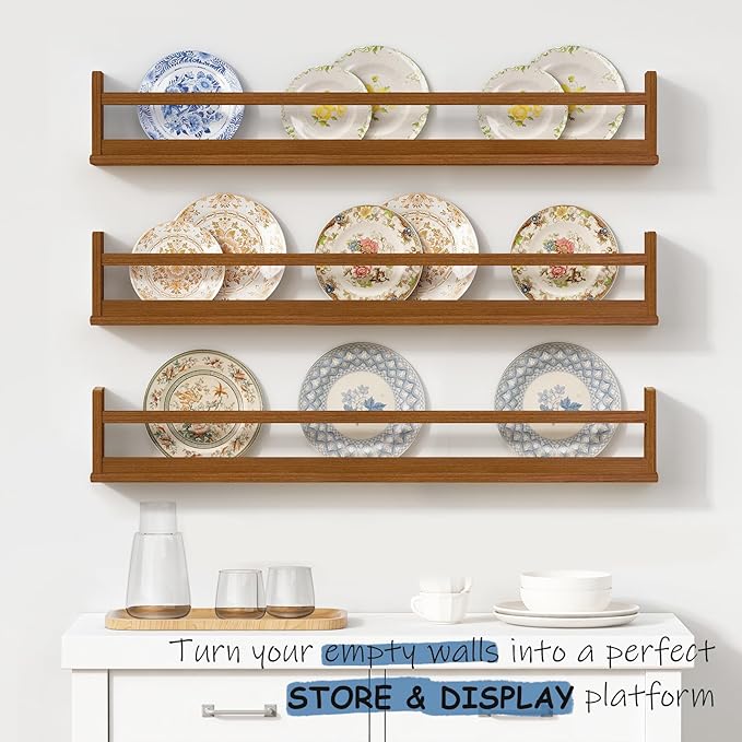 36 Inch Wall Bookshelf for Kids Room, Large Floating Nursery Book Shelves for Baby Girls Boys Toddlers (36", Walnut)
