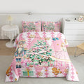 jejeloiu Christmas Nutcracker Comforter Set King Size Gingerbread Man Bedding Set for Kids Boys Girls Xmas Tree Duvet Quilt Pink Bedroom Decor