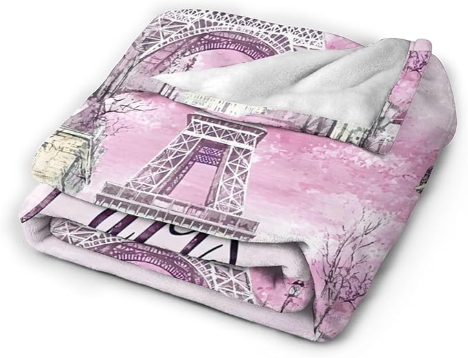 Tijuboni Paris Eiffel Tower Throw Blanket Pink Paris Gifts for Girls Women Boys Men Adults Kids Soft Flannel Fleece Blanket for Couch Sofa Bed Home Decor 60"x80"